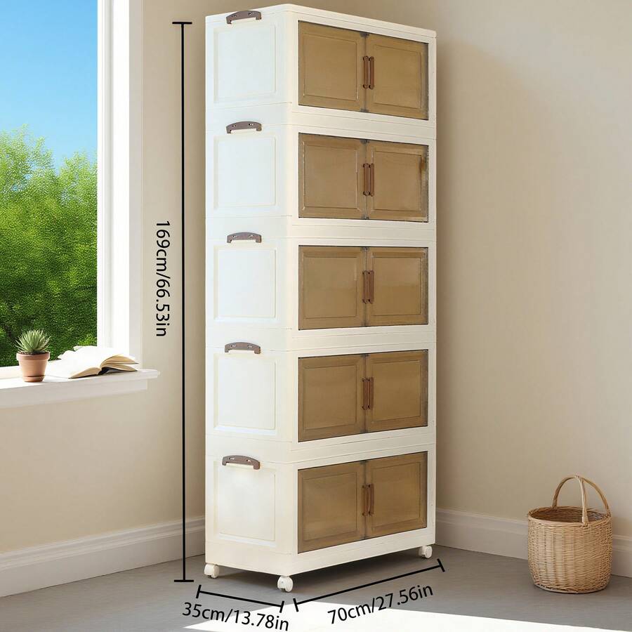 Storage & Organization - ตู้เก็บของแบบพับได้และวางซ้อนกันได้ ประกอบง่ายโดยไม่ต้องใช้เครื่องมือ ตู้จัดระเบียบแบบแยกส่วนหลายชั้น ความจุขนาดใหญ่ พร้อมล้อ