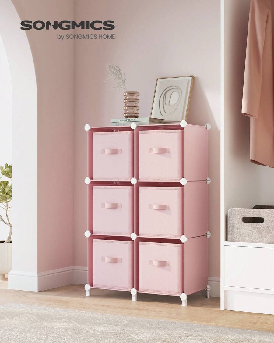 Storage & Organization - ชุดกล่องจัดระเบียบแบบลูกบาศก์ พร้อมกล่องเก็บของ 6 ชิ้น กล่องผ้าไม่ทอแบบพับได้ 6