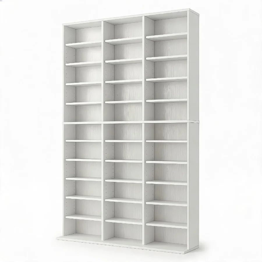 Storage & Organization - ตู้เก็บสื่อและหนังสือทรงสูงสำหรับห้องนั่งเล่น ทำจากไม้ MDF สีขาว มี 7/9/11
