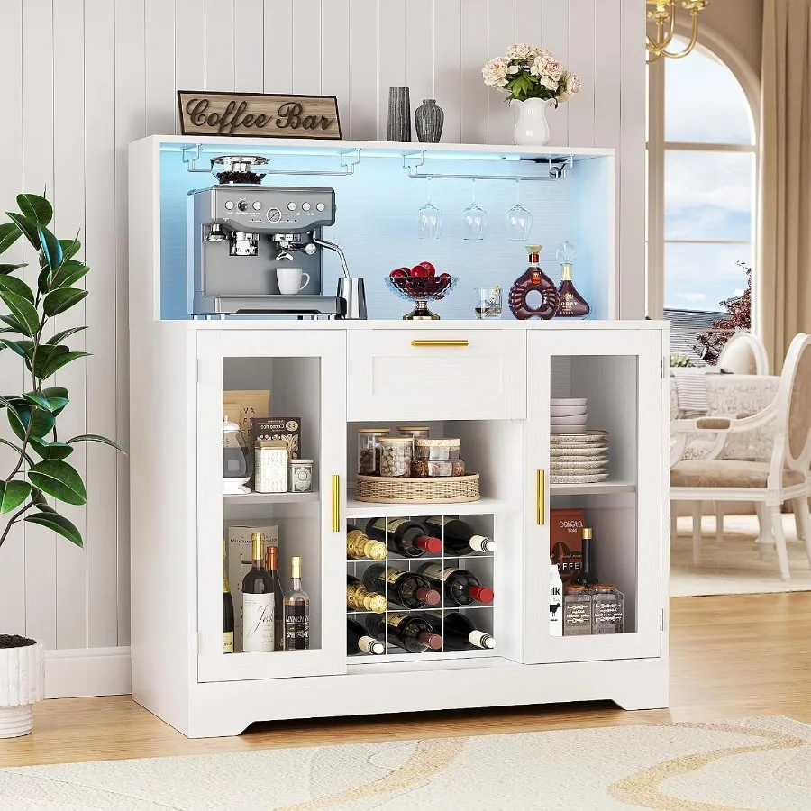 Storage & Organization - ตู้บาร์กาแฟพร้อมไฟ LED RGB และชั้นเก็บของ สำหรับใช้ในบาร์ที่บ้าน วัสดุ