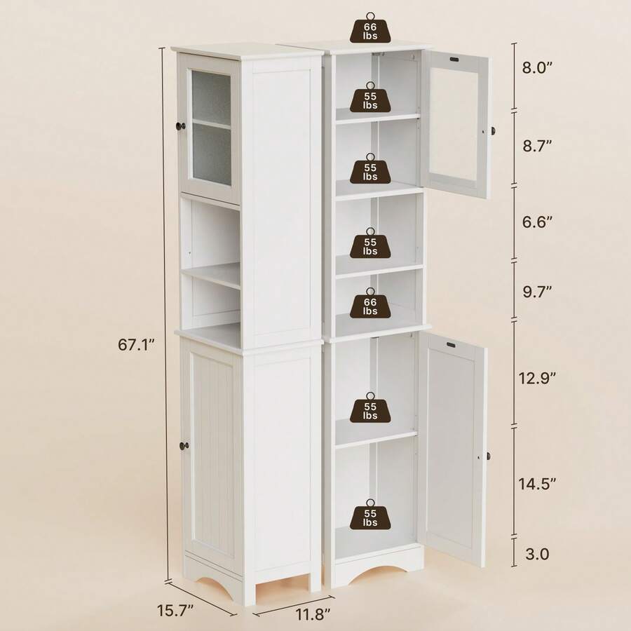 Storage & Organization - ตู้เก็บของในห้องน้ำแบบมีบานประตูสองทาง ตู้เก็บของแบบตั้งพื้นพร้อมชั้นวางปรับระดับได้ ตู้เก็บผ้าลินินทรงสูงแคบพร้อมช่องเปิด