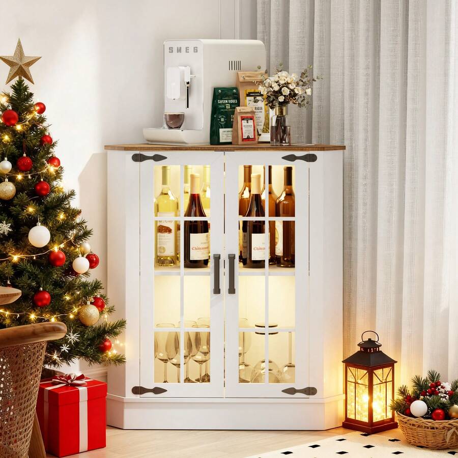 ตู้สไตล์ฟาร์มเฮาส์พร้อมไฟ LED, - Storage & Organization บทวิจารณ์และราคา