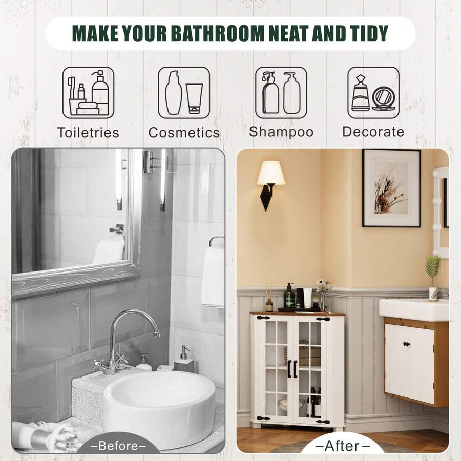 ตู้สไตล์ฟาร์มเฮาส์พร้อมไฟ LED, - Storage & Organization บทวิจารณ์และราคา