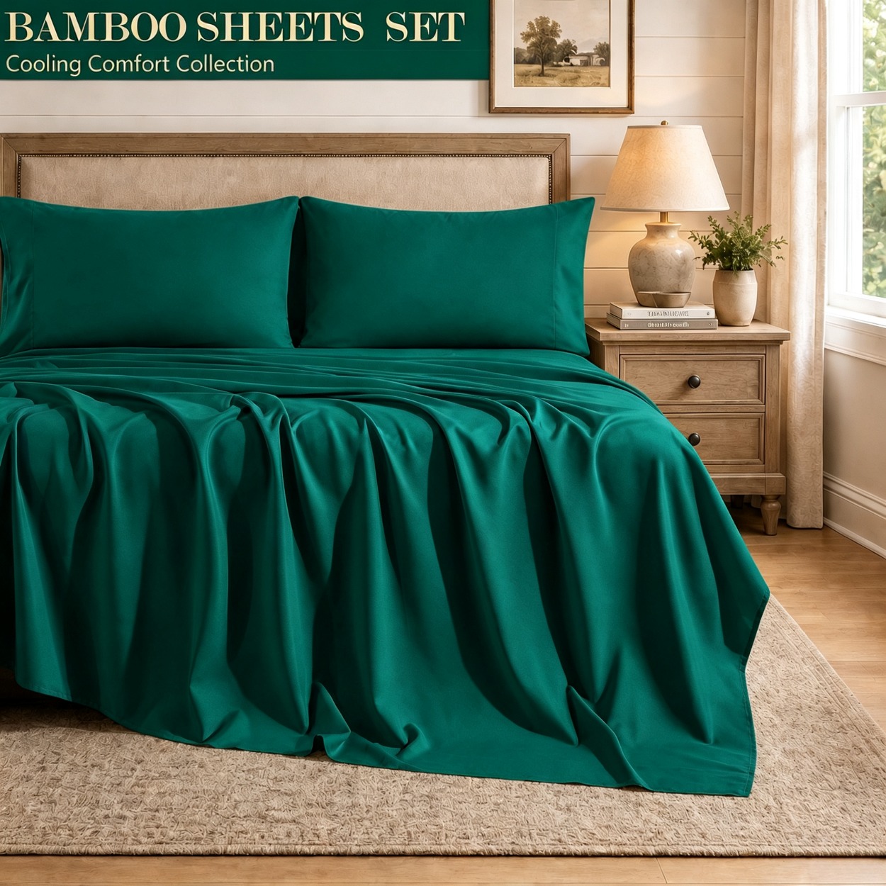 ชุดผ้าปูที่นอนเย็นสบายทำจากไม้ - Fitted Bed Sheets Deep Pocket บทวิจารณ์และราคา